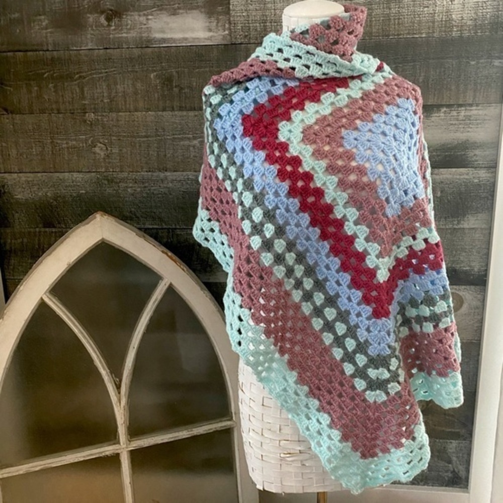 Crochet Granny square afghan 34 x 34 baby blanket
